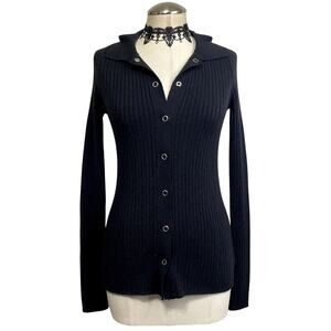 Y2K Collared Knit Button Down Sweater Grunge Gothic Bella Swan Stretch Preppy
